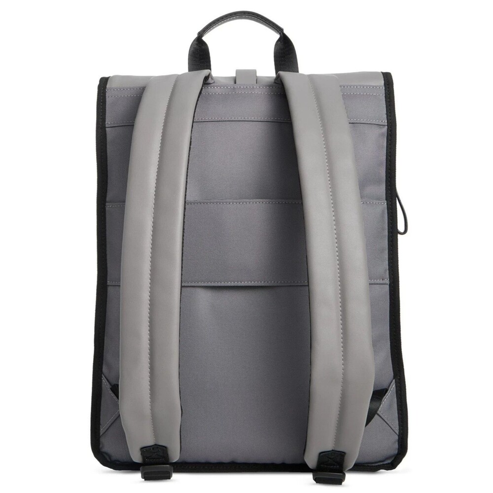 ALFANI Backpack Grey Canvas Roll Top Backpack Faux Leather Trim Laptop Sleeve - Picture 3 of 13